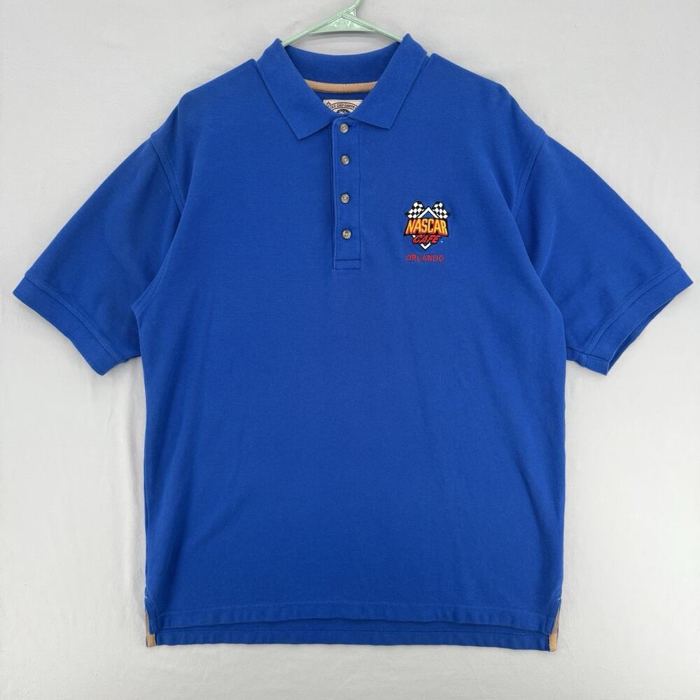 Vintage NASCAR Cafe Orlando Polo Shirt Mens Large Blue Short Sleeve Racing
